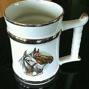 Beer Tankard Horses 22 Carat Gold UK Drinking Large Coffee Mug Race Horse Bar